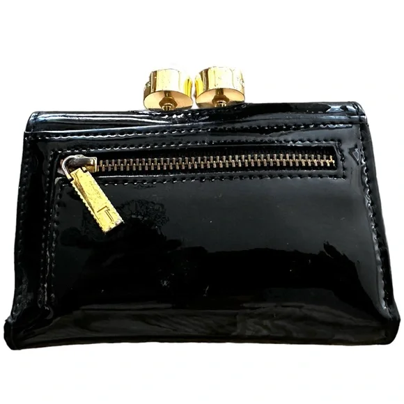 Black patent leather Ted Baker wallet-Pink interior-Pearl and Crystal accents - Picture 3 of 6